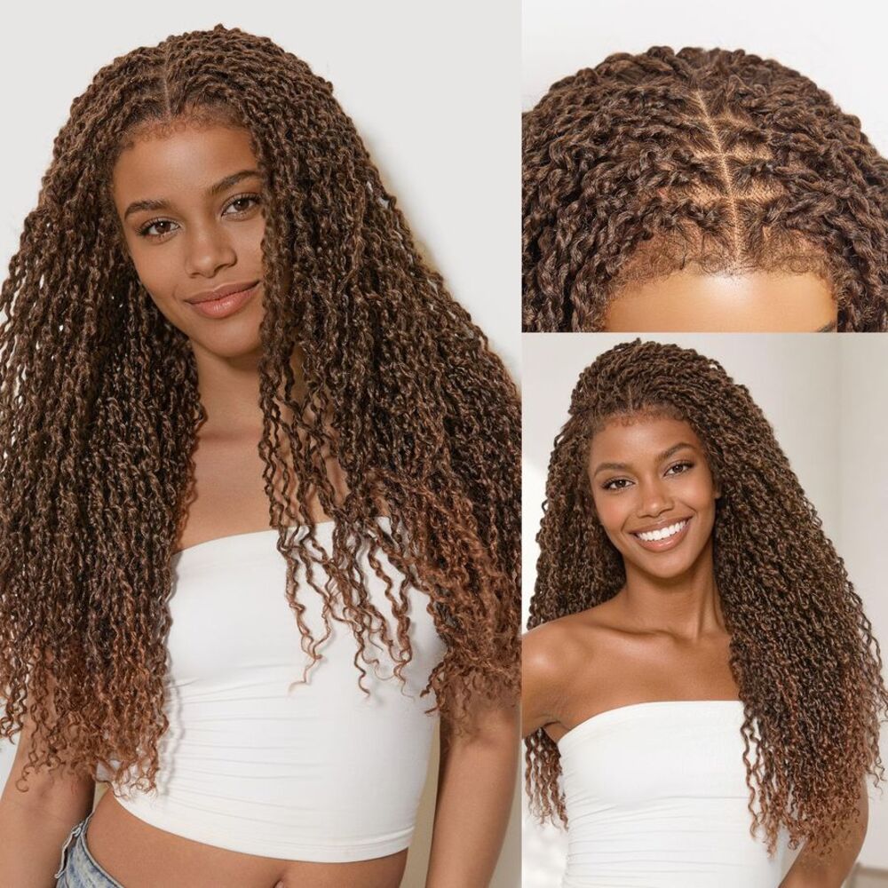 13x6 HD Lace Frontal Wig 24" Micro Twist Curly Ombre Brown